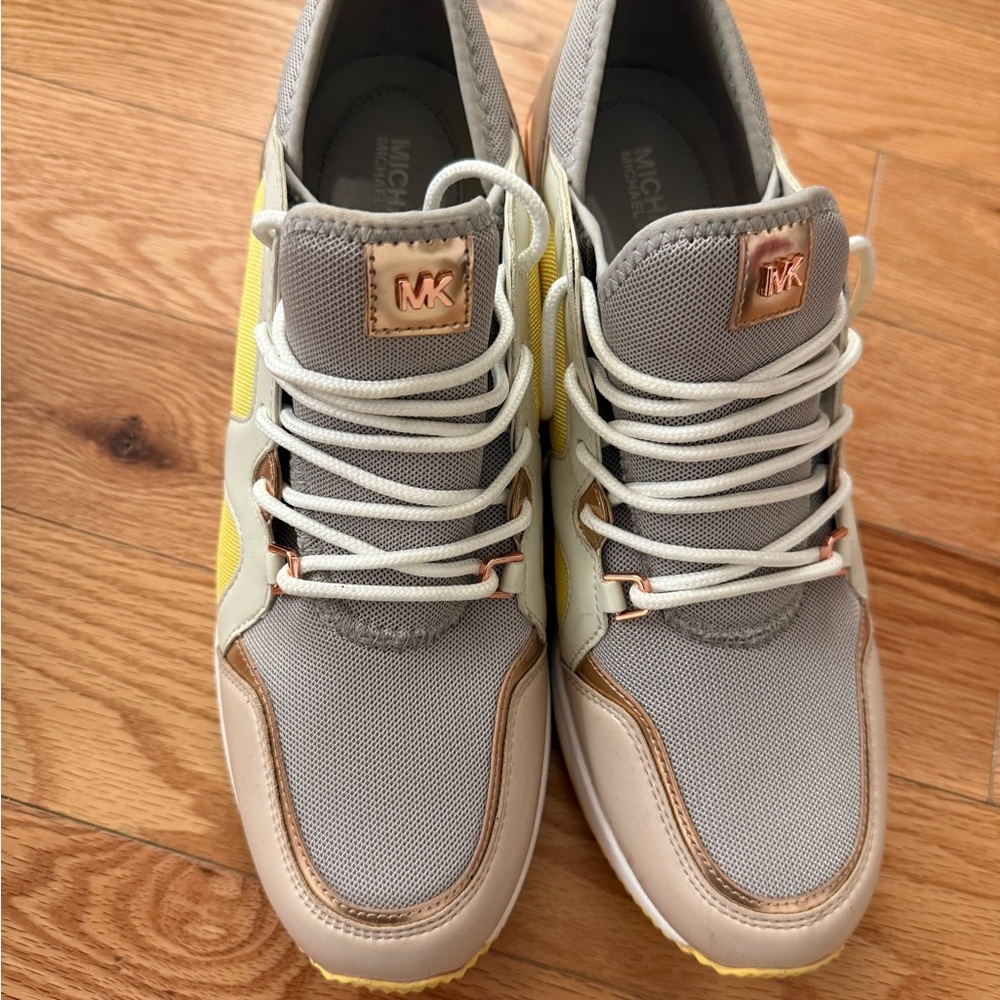 Michael Kors Gray and Yellow Sneakers with Sporty Design